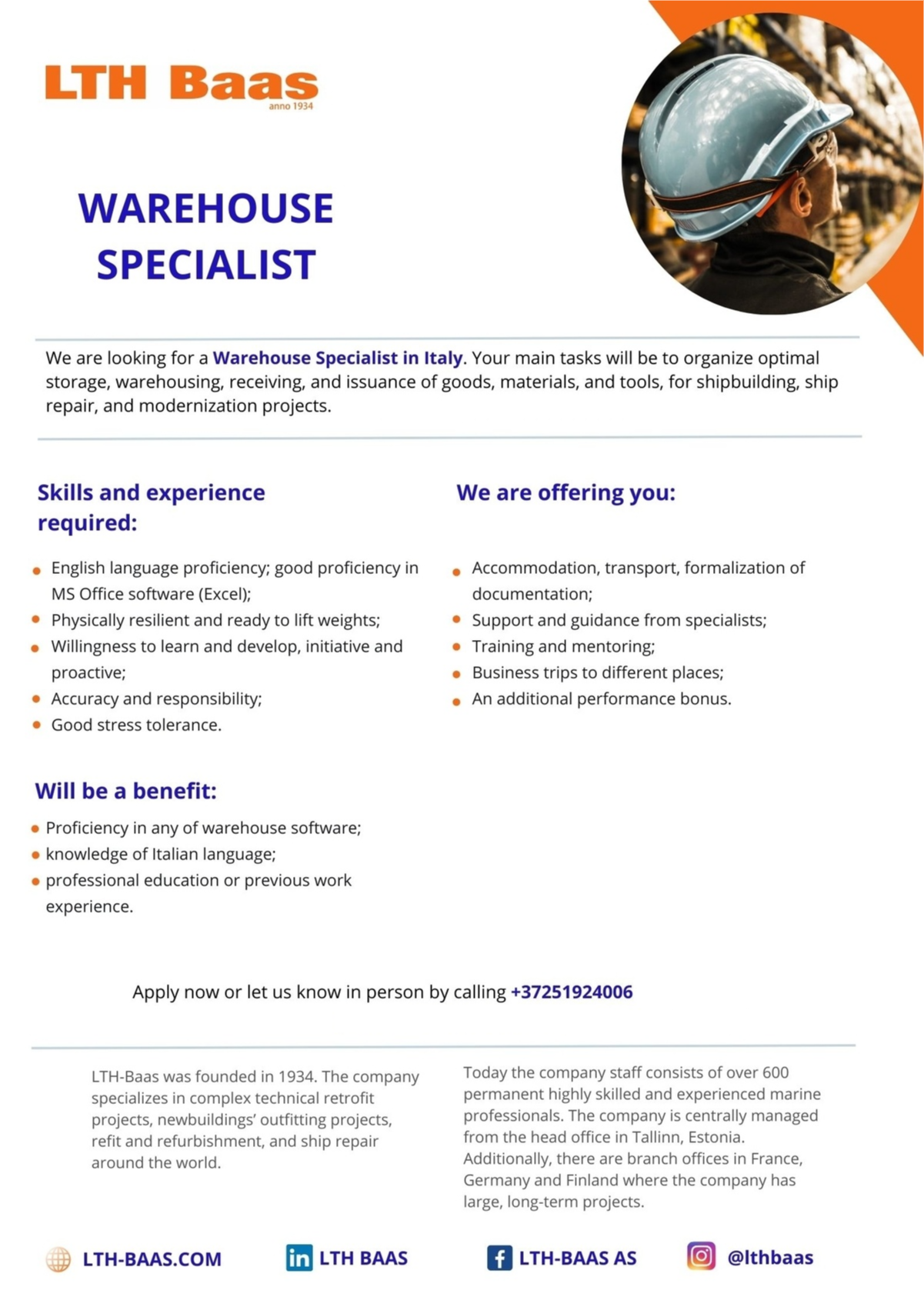LTH-Baas AS Warehouse Specialist