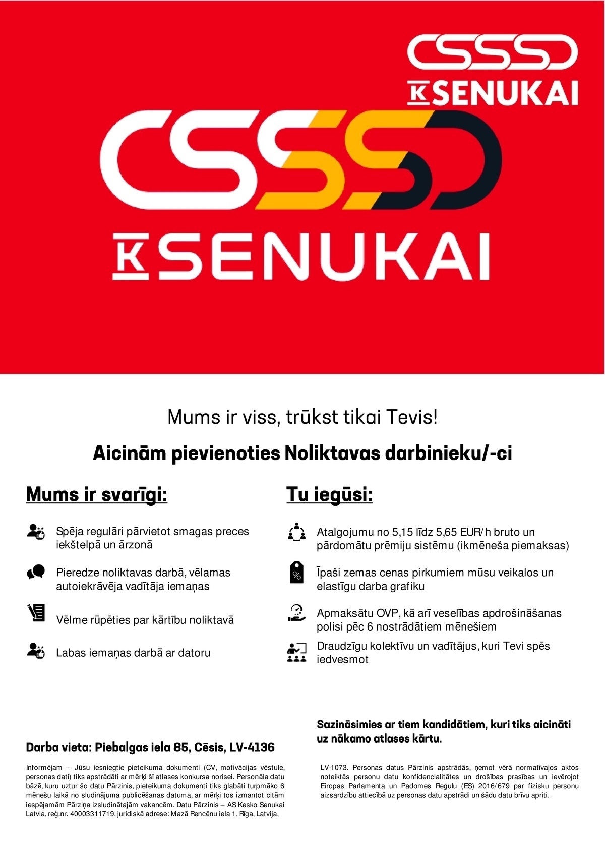 Kesko Senukai Latvia, AS Noliktavas darbinieks/-ce