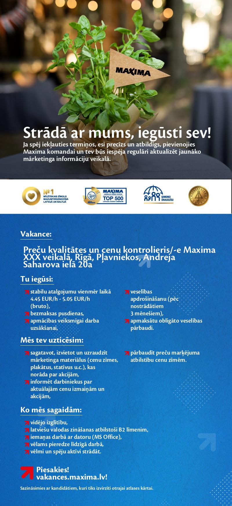 MAXIMA Latvija Preču kvalitātes un cenu kontrolieris/-e