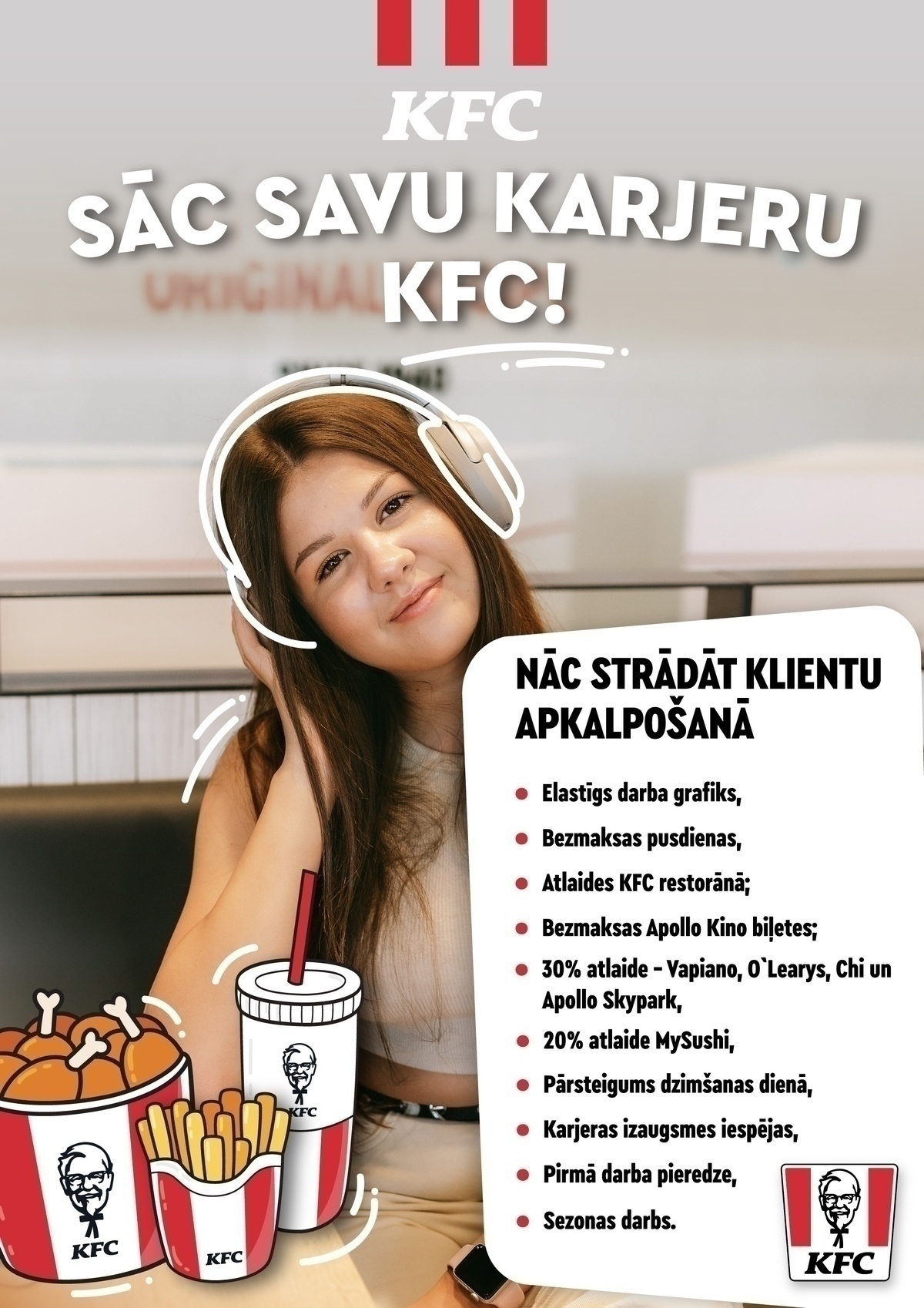 KFC Pārdevējs/-a (bez pieredzes) "KFC" restorānā (TC "Riga Plaza")