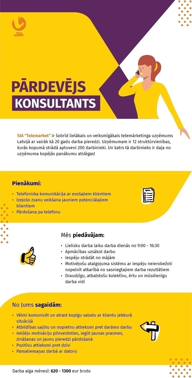 Telemarket SIA Pārdevējs/-a - konsultants/-e