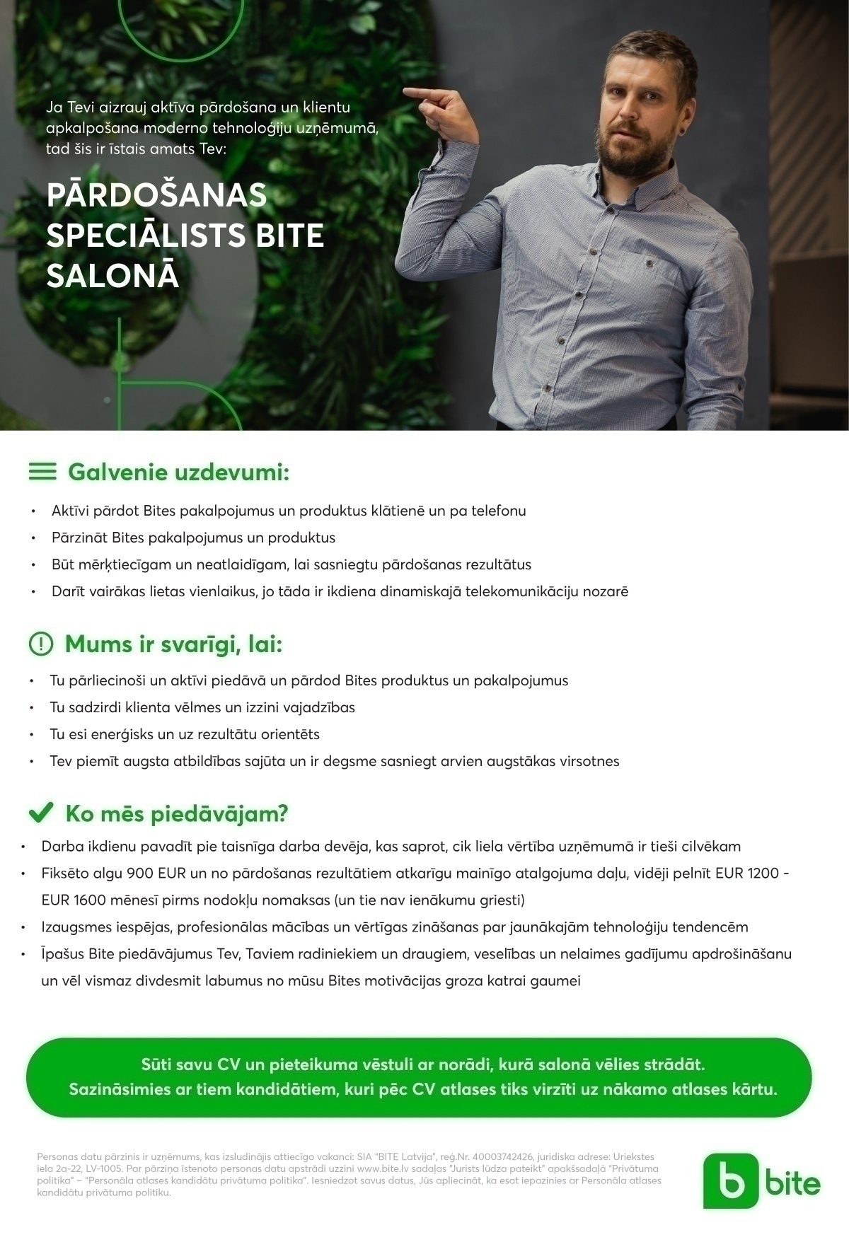 Bite Latvija, SIA Pārdošanas speciālists/-e "BITE" salonā Ventspilī