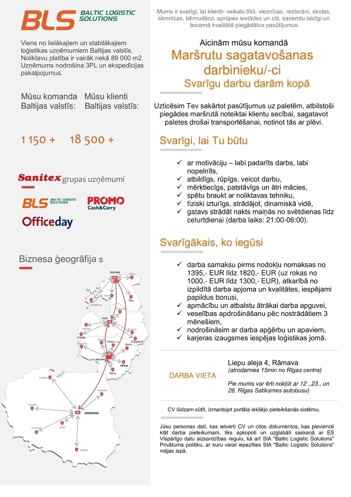 Baltic Logistic Solutions Maršrutu sagatavošanas darbinieks/-ce (nakts maiņā)