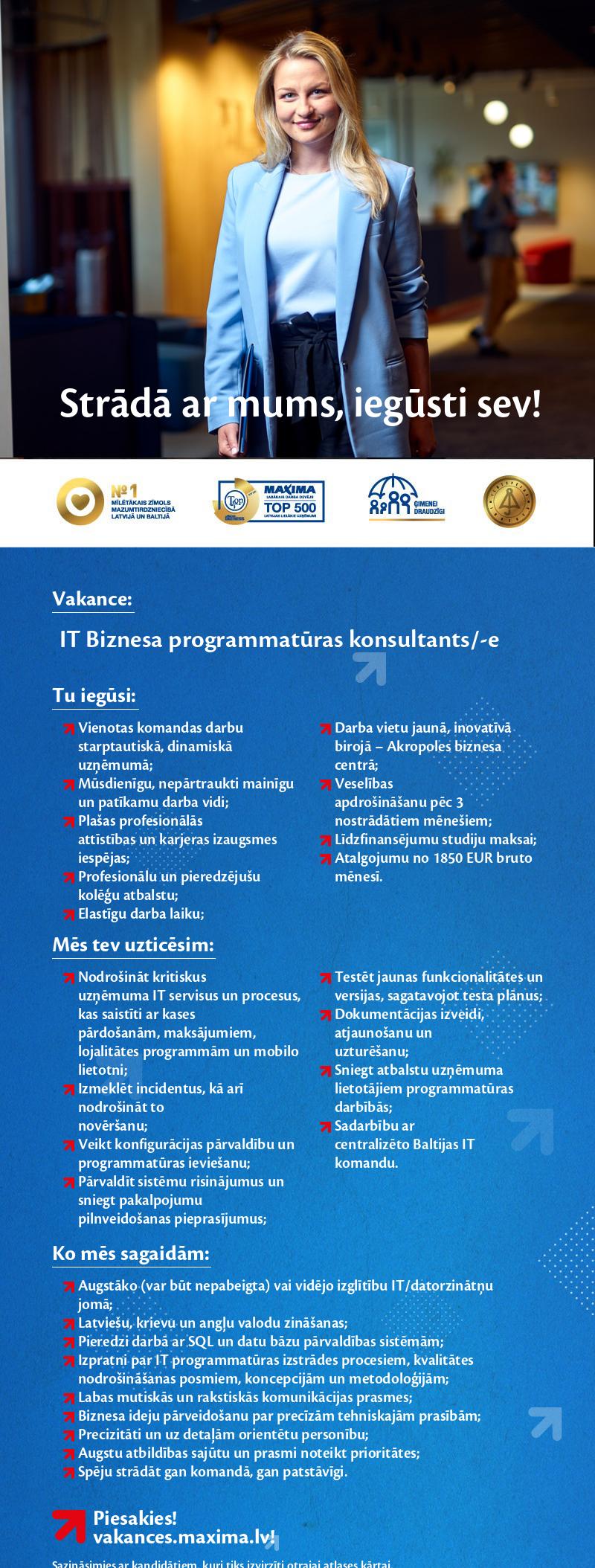 MAXIMA Latvija IT Biznesa programmatūras konsultants/-e