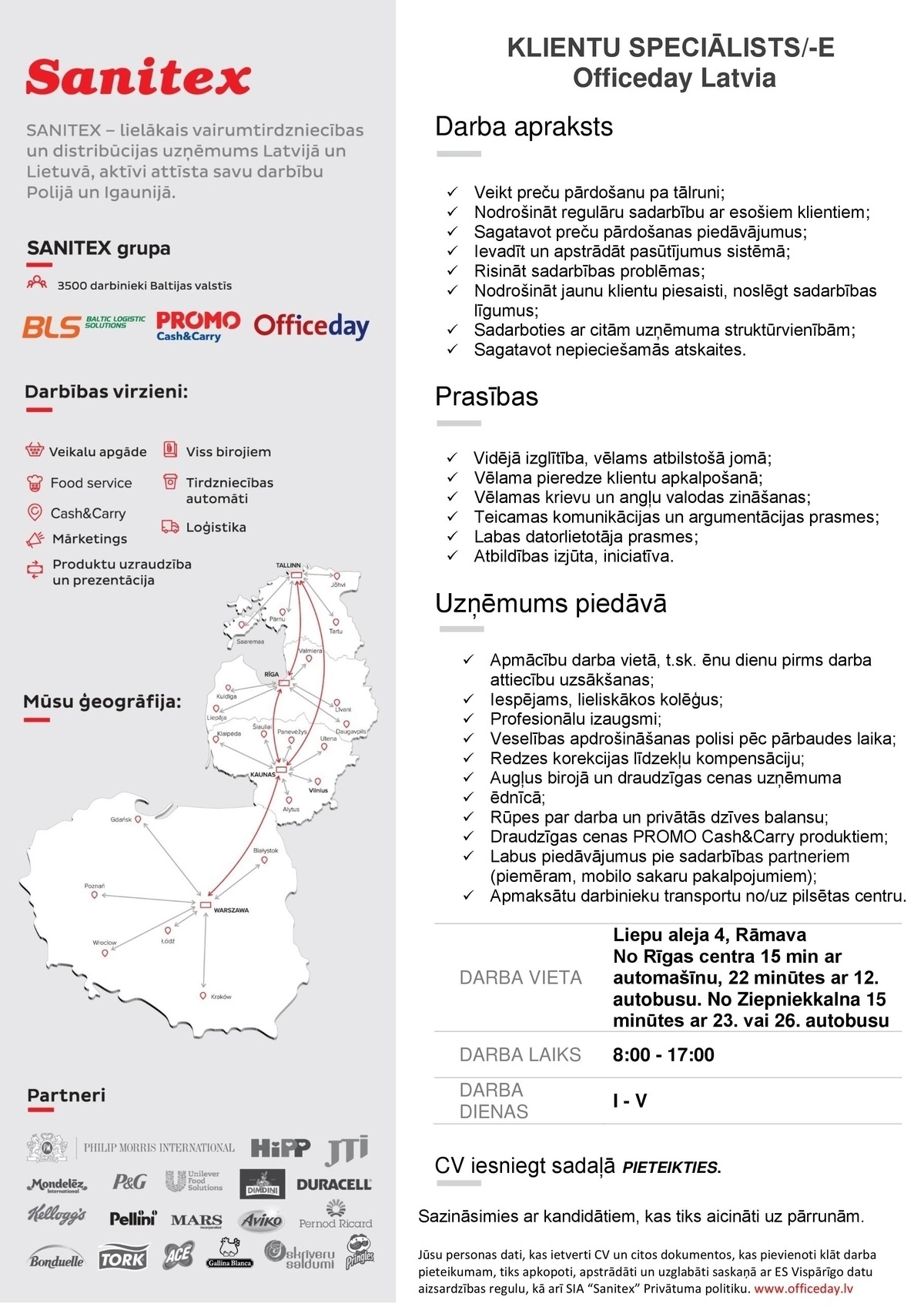 Sanitex, SIA "Officeday Latvia" Klientu speciālists/-e