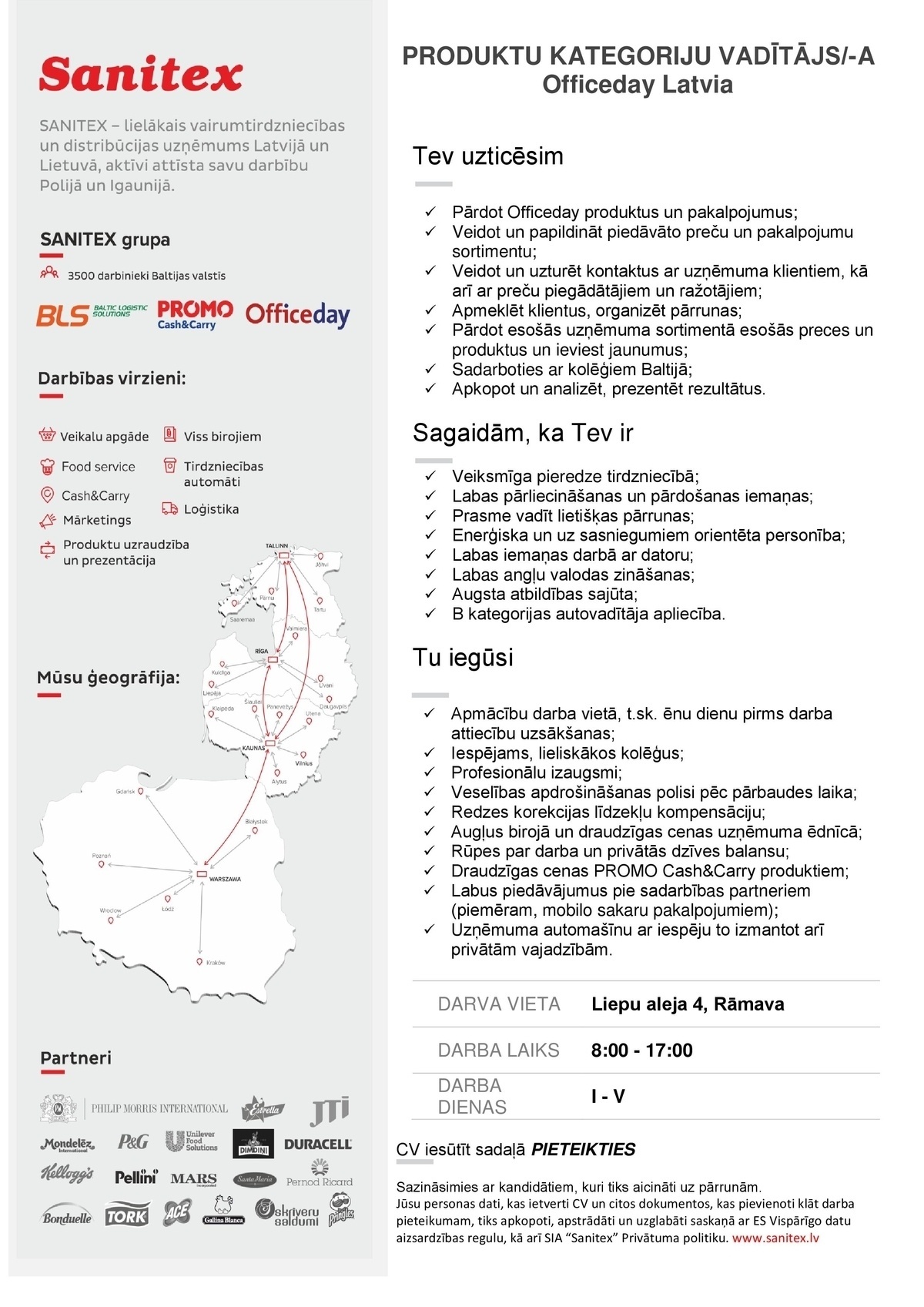 Sanitex, SIA Produktu kategoriju vadītājs/-a Officeday Latvia