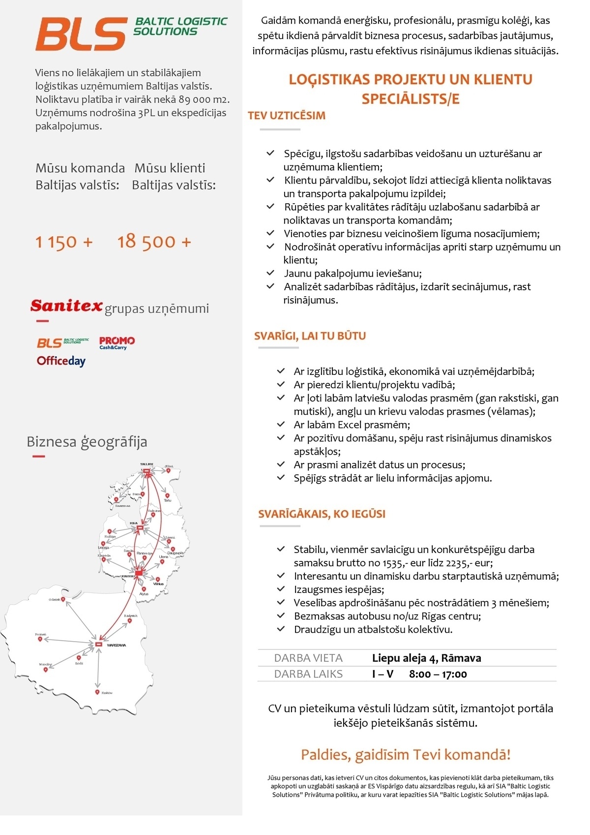 Baltic Logistic Solutions, SIA Loģistikas projektu un klientu speciālists/-e