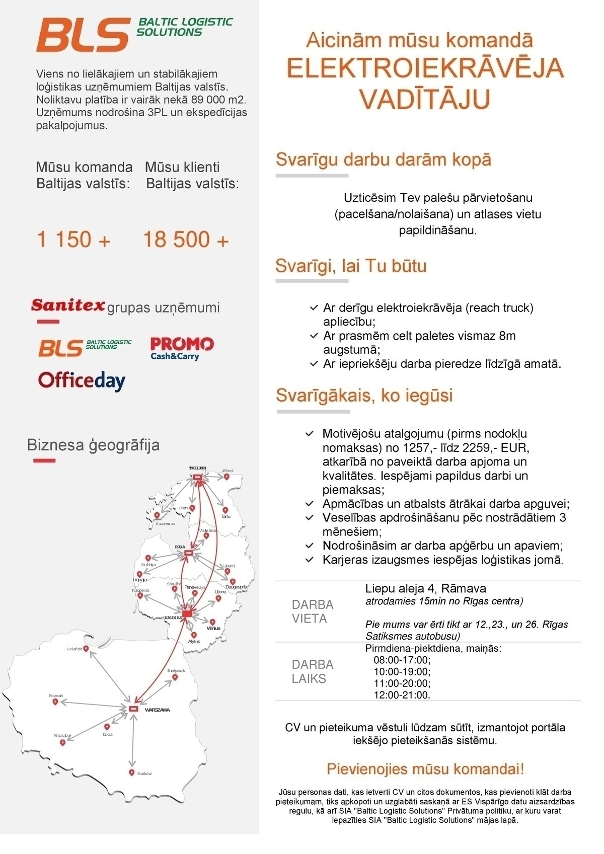 Baltic Logistic Solutions, SIA Elektroiekrāvēja vadītājs/-a