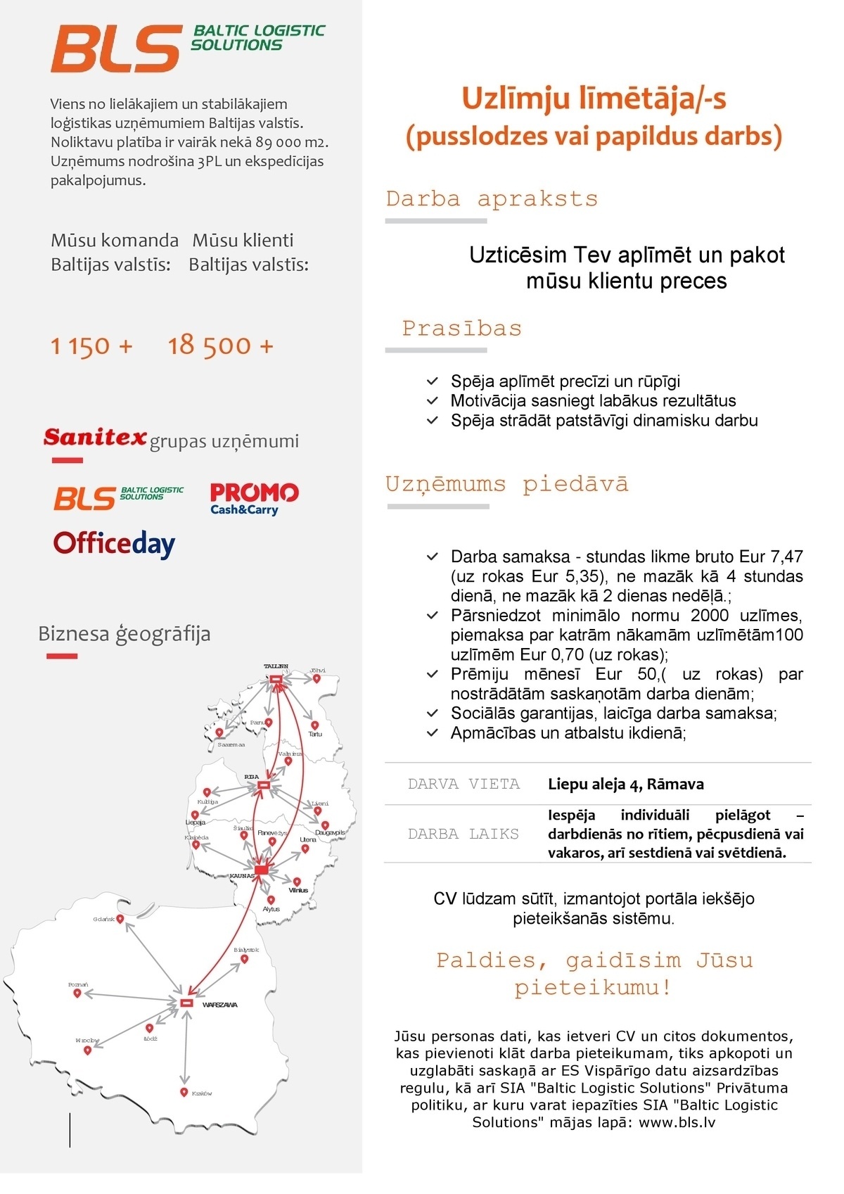 Baltic Logistic Solutions, SIA Uzlīmju līmētājs/-a (pusslodzes darbs)
