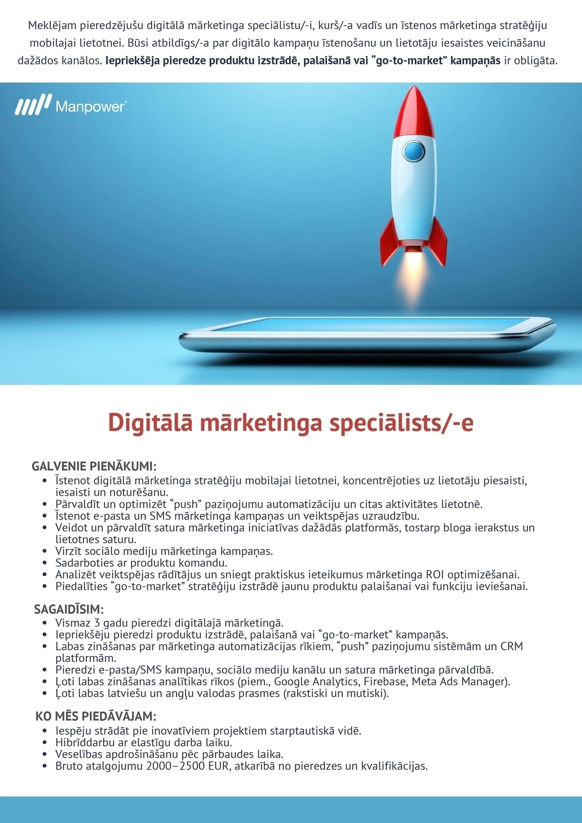 SAS "Manpower Lit" filiāle "Manpower Lit" Digitālā mārketinga speciālists/-e