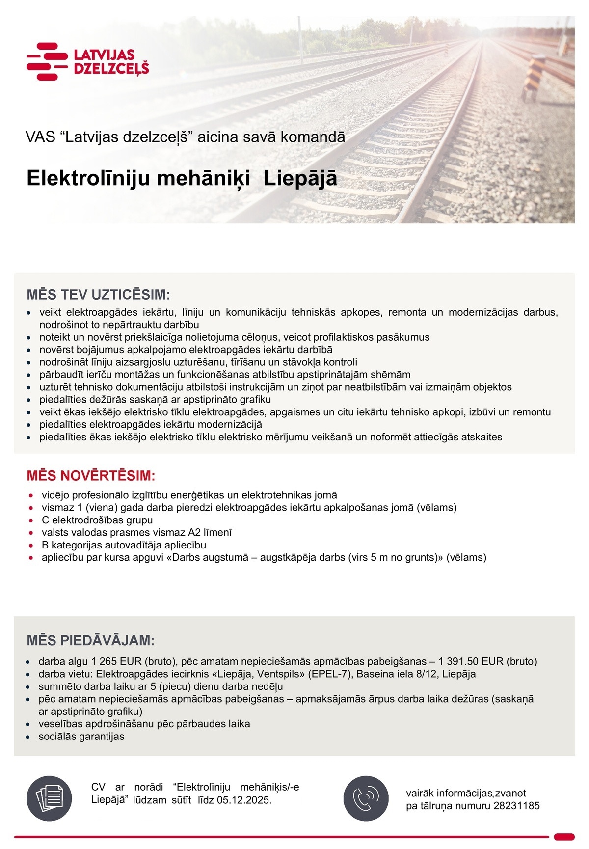 Latvijas dzelzceļš, VAS Elektrolīniju mehāniķis/-e