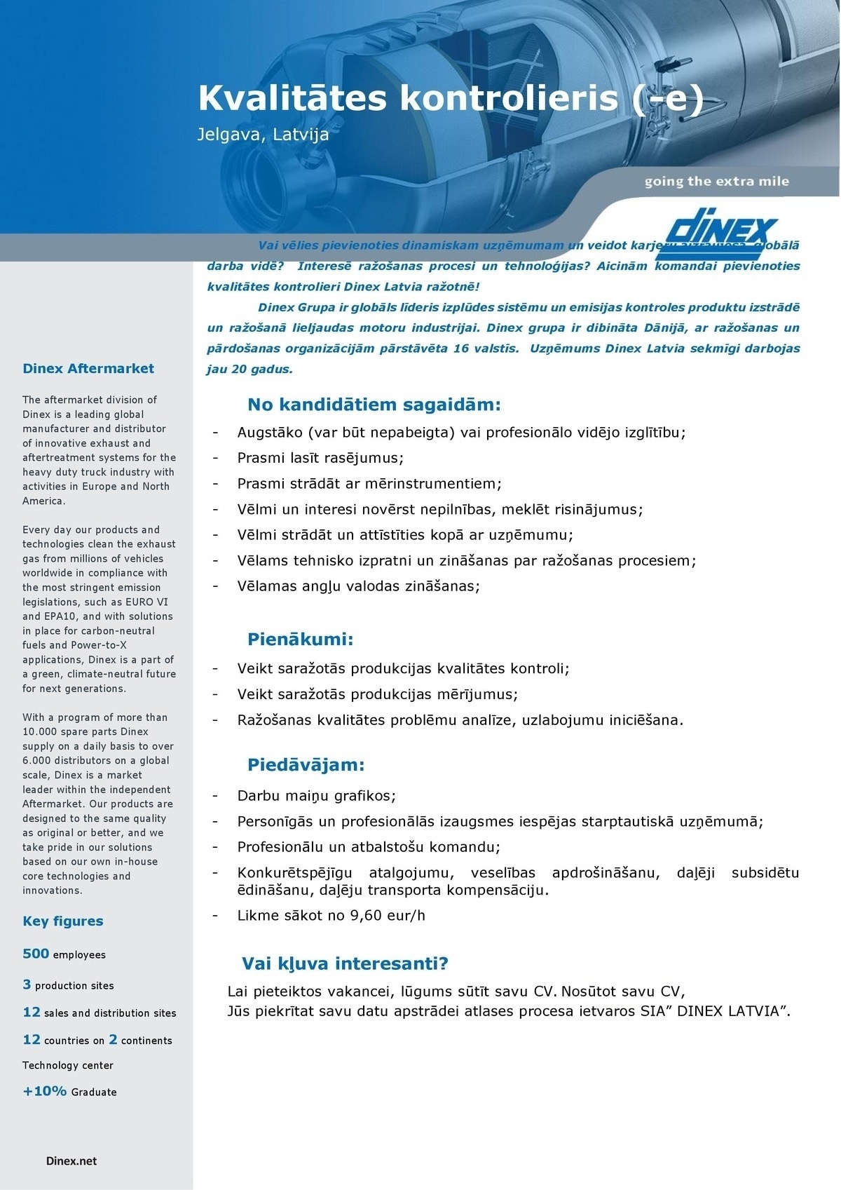 DINEX LATVIA, SIA Kvalitātes kontrolieris/-e