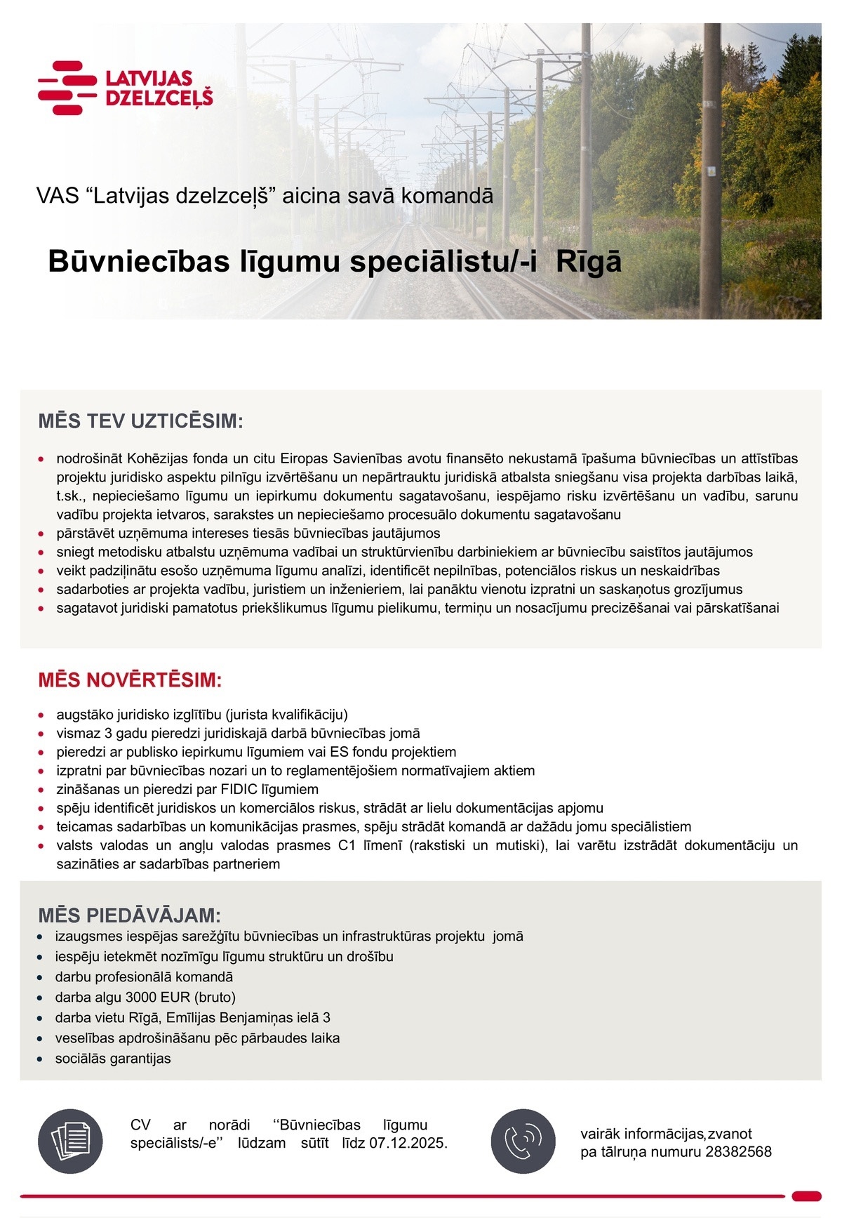 Latvijas dzelzceļš, VAS Būvniecības līgumu speciālists/-e