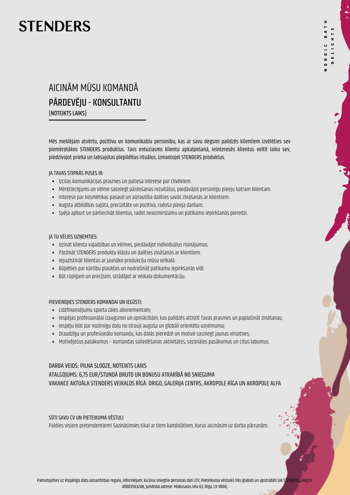STENDERS, SIA Pārdevējs/-a - konsultants/-e
