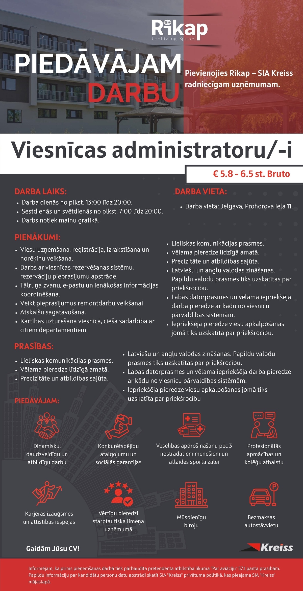 Kreiss, SIA Viesnīcas administrators/-e