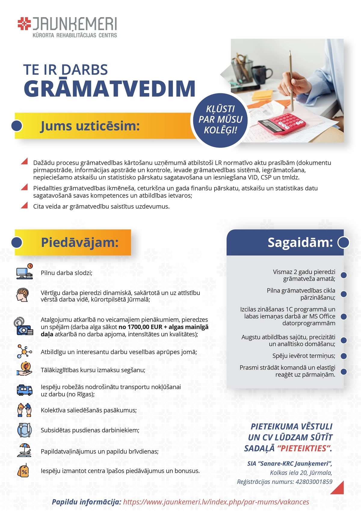 SANARE-KRC JAUNĶEMERI, SIA Grāmatvedis/-e