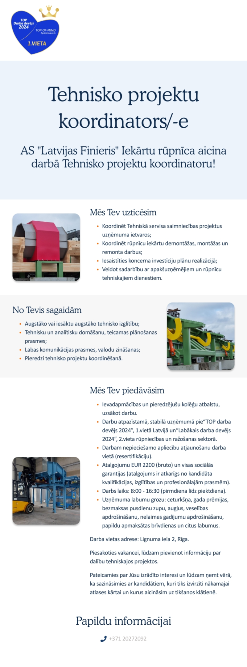 AS "Latvijas Finieris" Projektu koordinators/-e