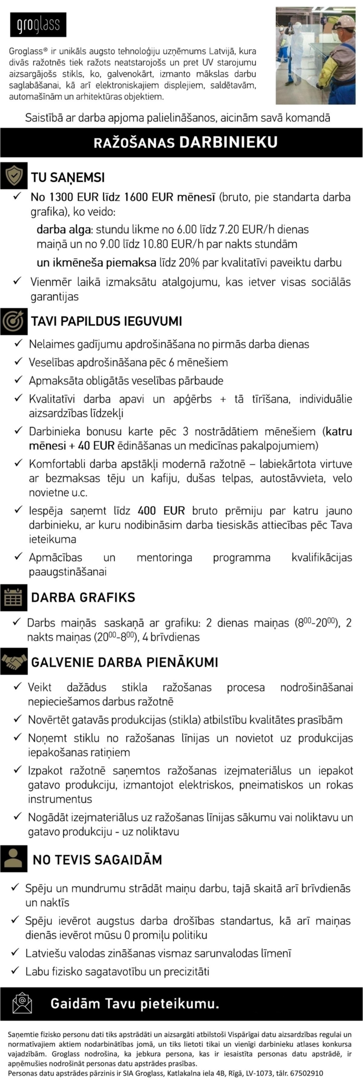 GroGlass, SIA Ražošanas darbinieks/-ce