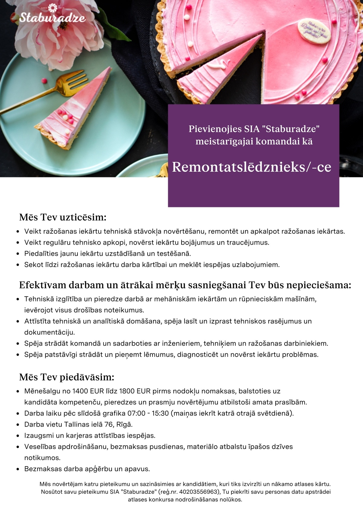 Orkla Latvija, SIA Remontatslēdznieks/-ce "Staburadze" ražotnē