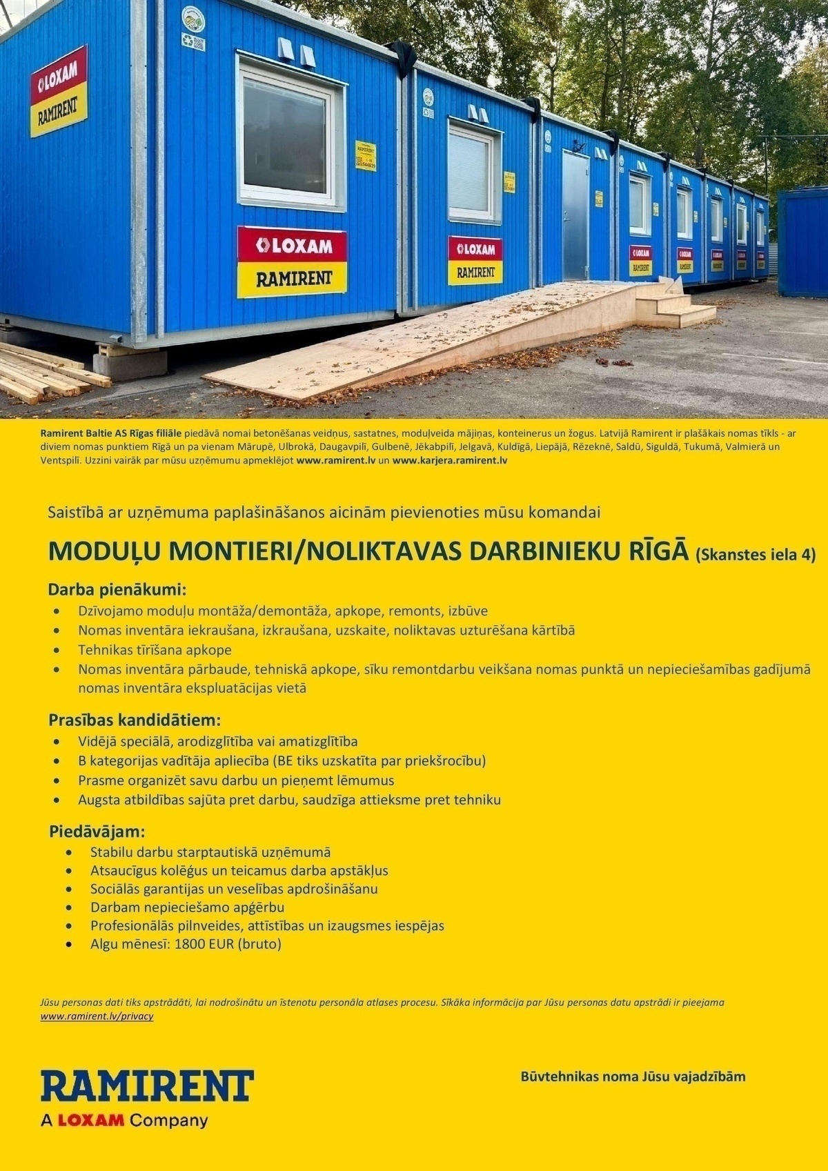 Ramirent Baltic AS Rīgas filiāle, AKF Moduļu montieris/-e / Noliktavas darbinieks/-ce Rīgā