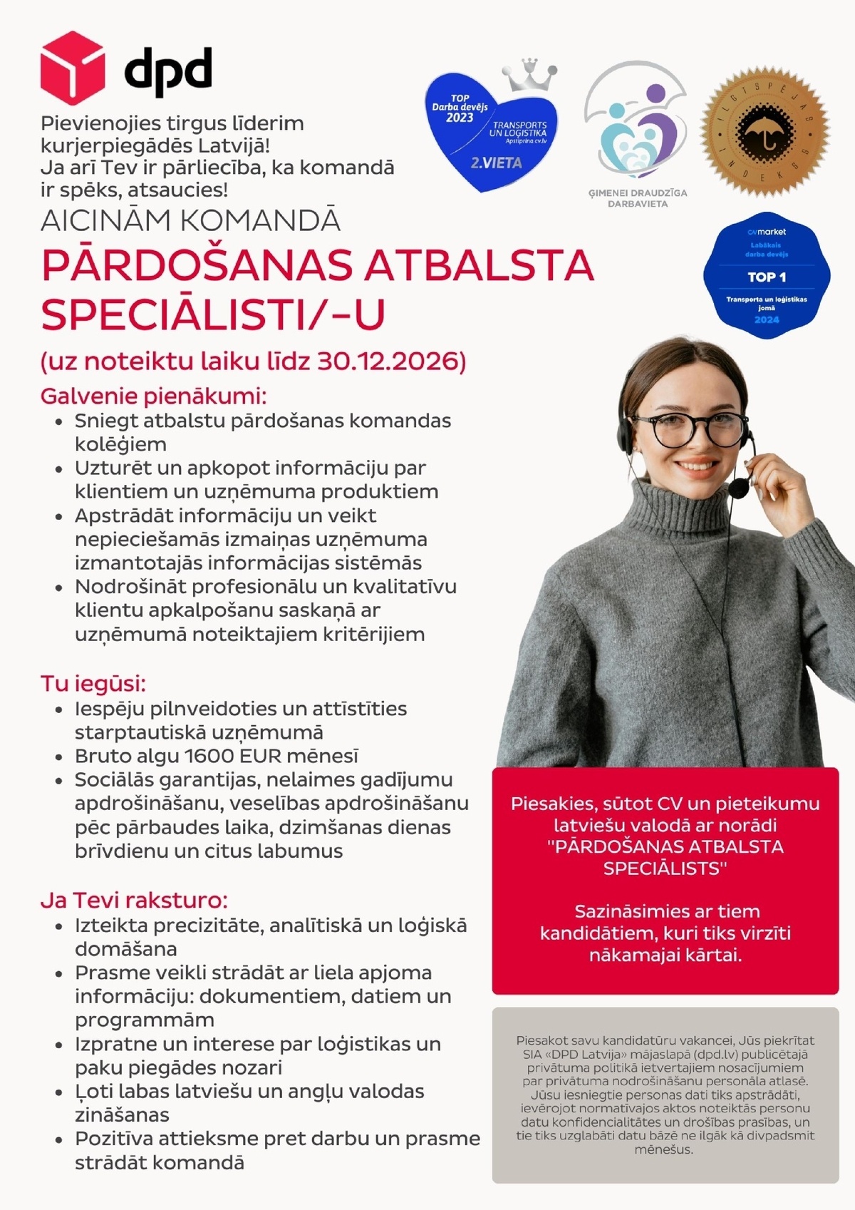 DPD Latvija, SIA Pārdošanas atbalsta speciālists/-e