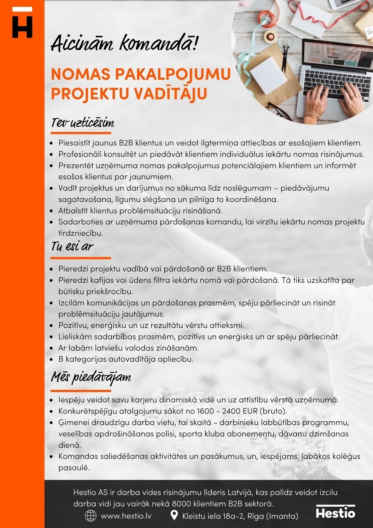 Hestio, AS Nomas pakalpojumu projektu vadītājs/-a