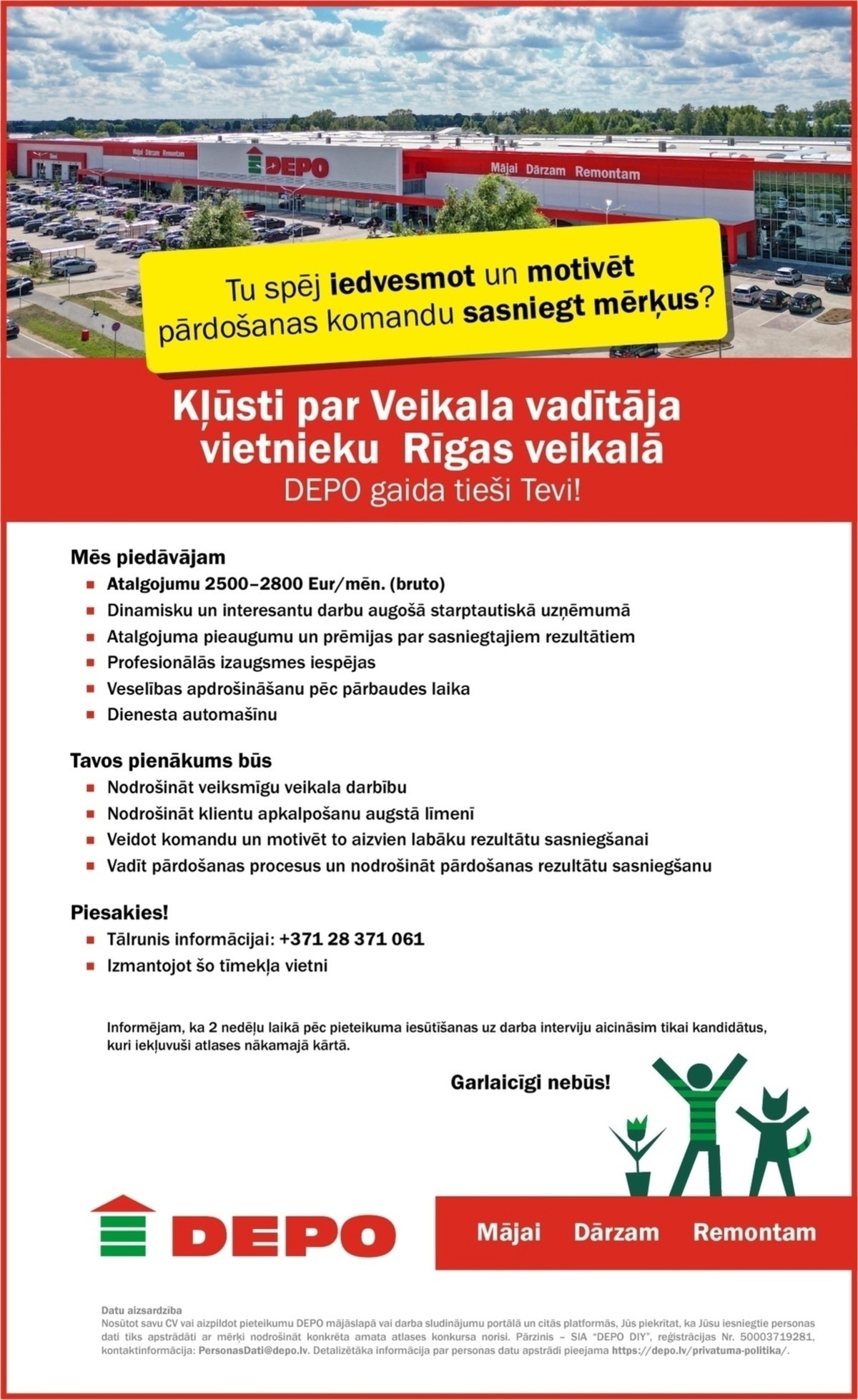 DEPO DIY, SIA Veikala vadītāja vietnieks/-ce Rīgā