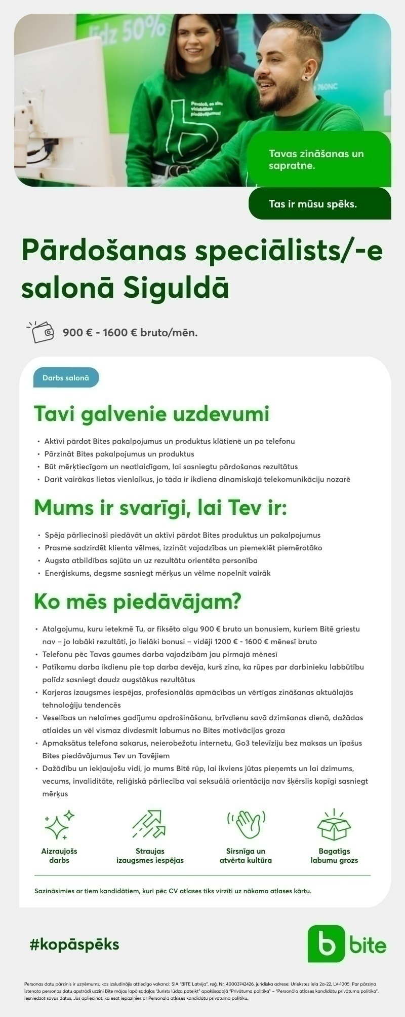 Bite Latvija, SIA Pārdošanas speciālists/-e salonā Siguldā