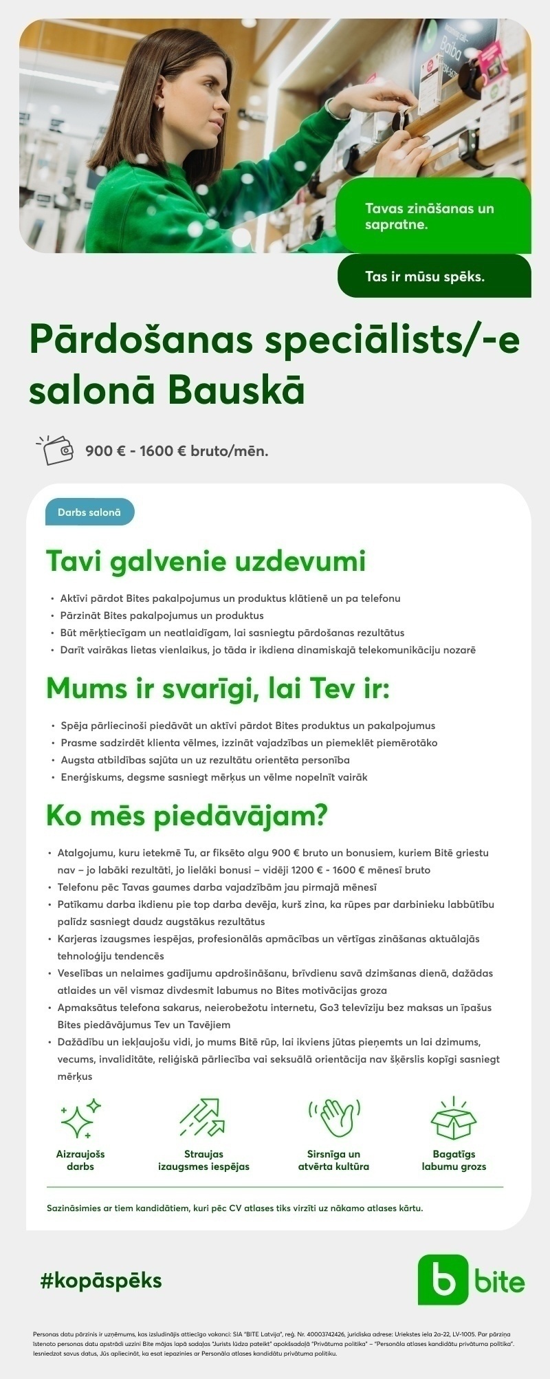 Bite Latvija, SIA Pārdošanas speciālists/-e salonā Bauskā