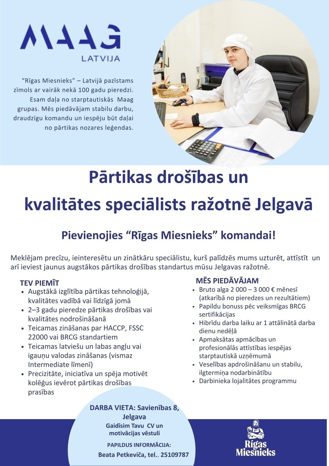 Maag Latvija, AS Pārtikas drošības un kvalitātes sistēmu speciālists/-e
