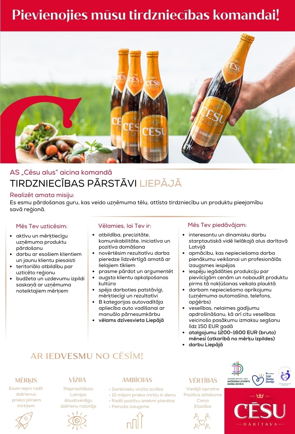 Cēsu alus, AS Tirdzniecības pārstāvis/-e (Liepājā)