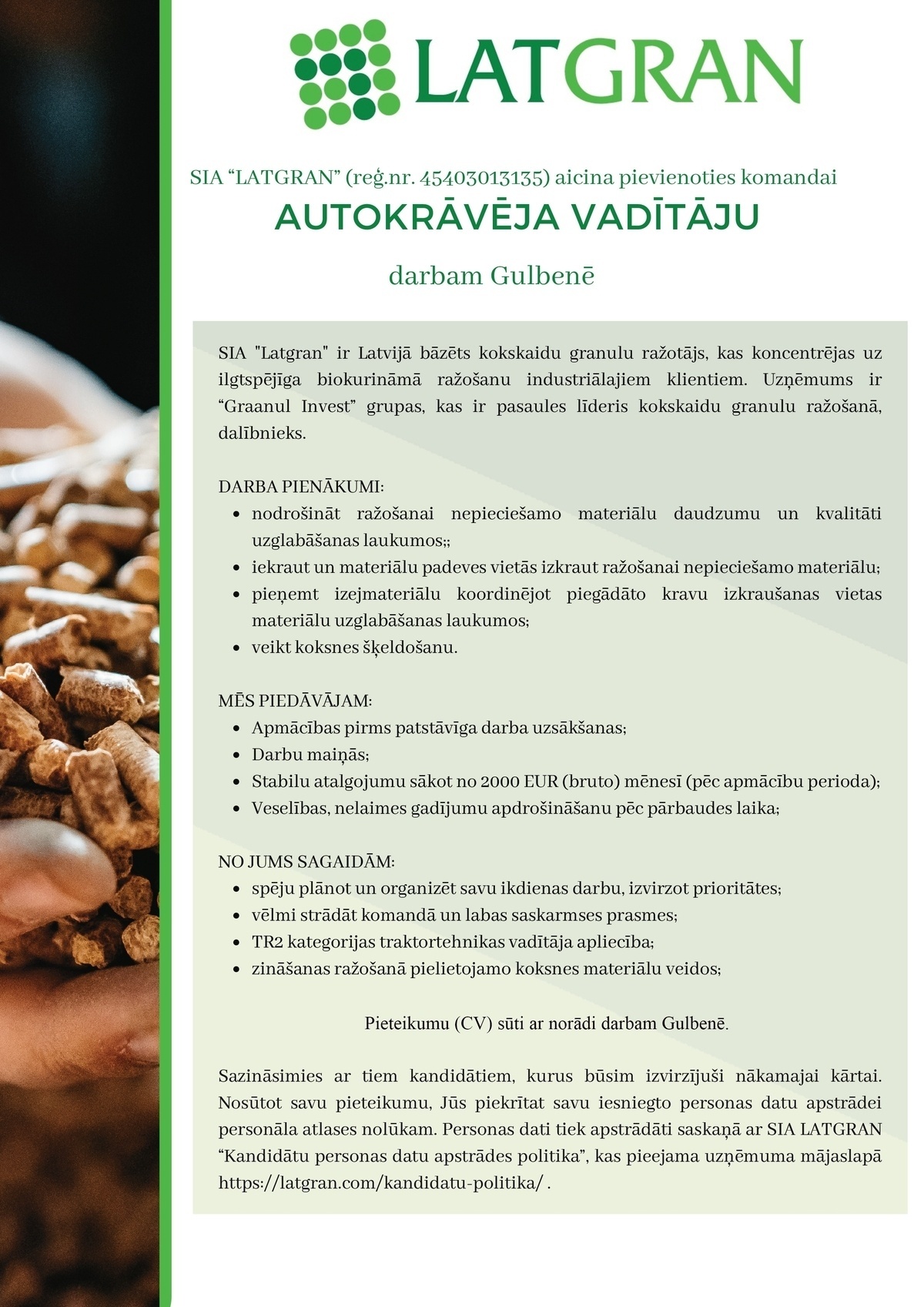 LATGRAN, SIA Autoiekrāvēja vadītājs/-a darbam Gulbenē