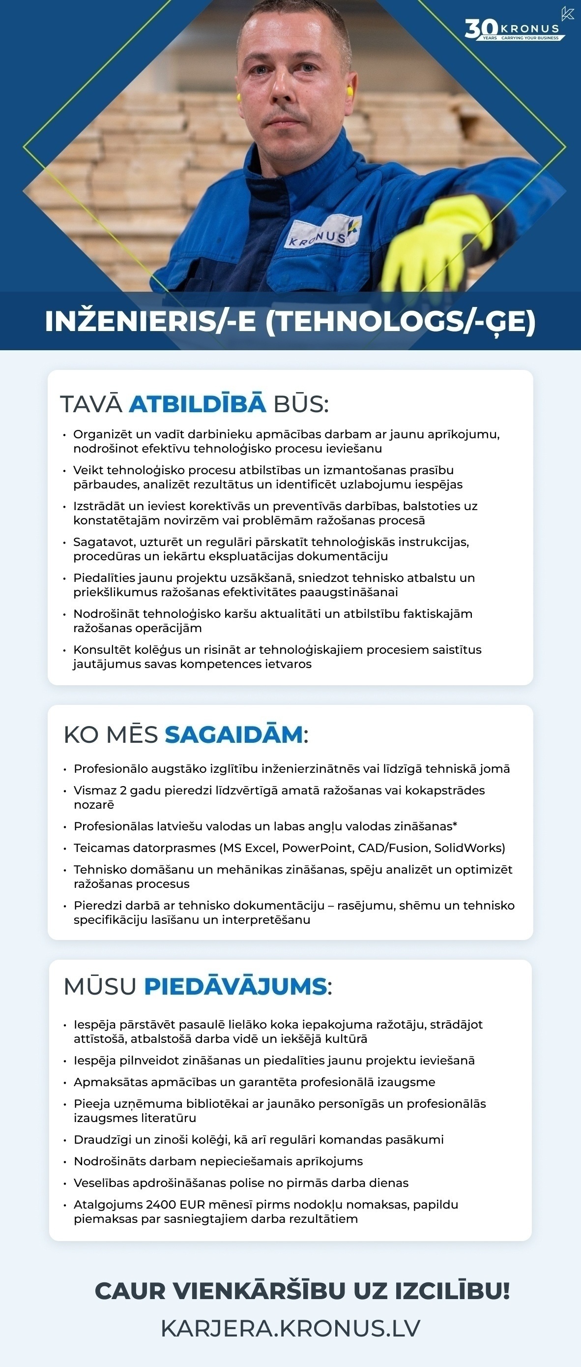 Kronus, SIA Inženieris/-e (Tehnologs/-ģe)