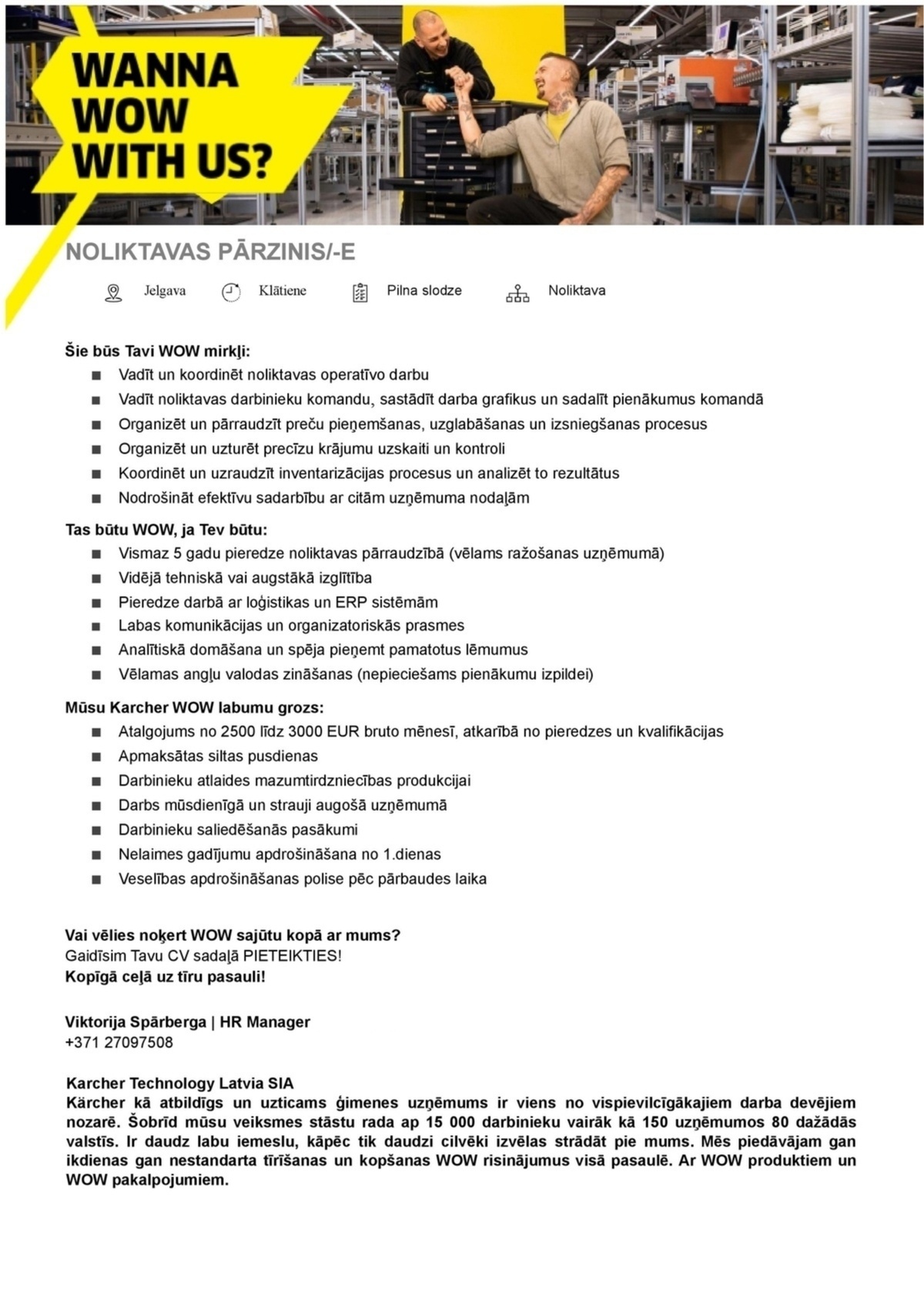 Karcher Technology Latvia, SIA Noliktavas pārzinis/-e