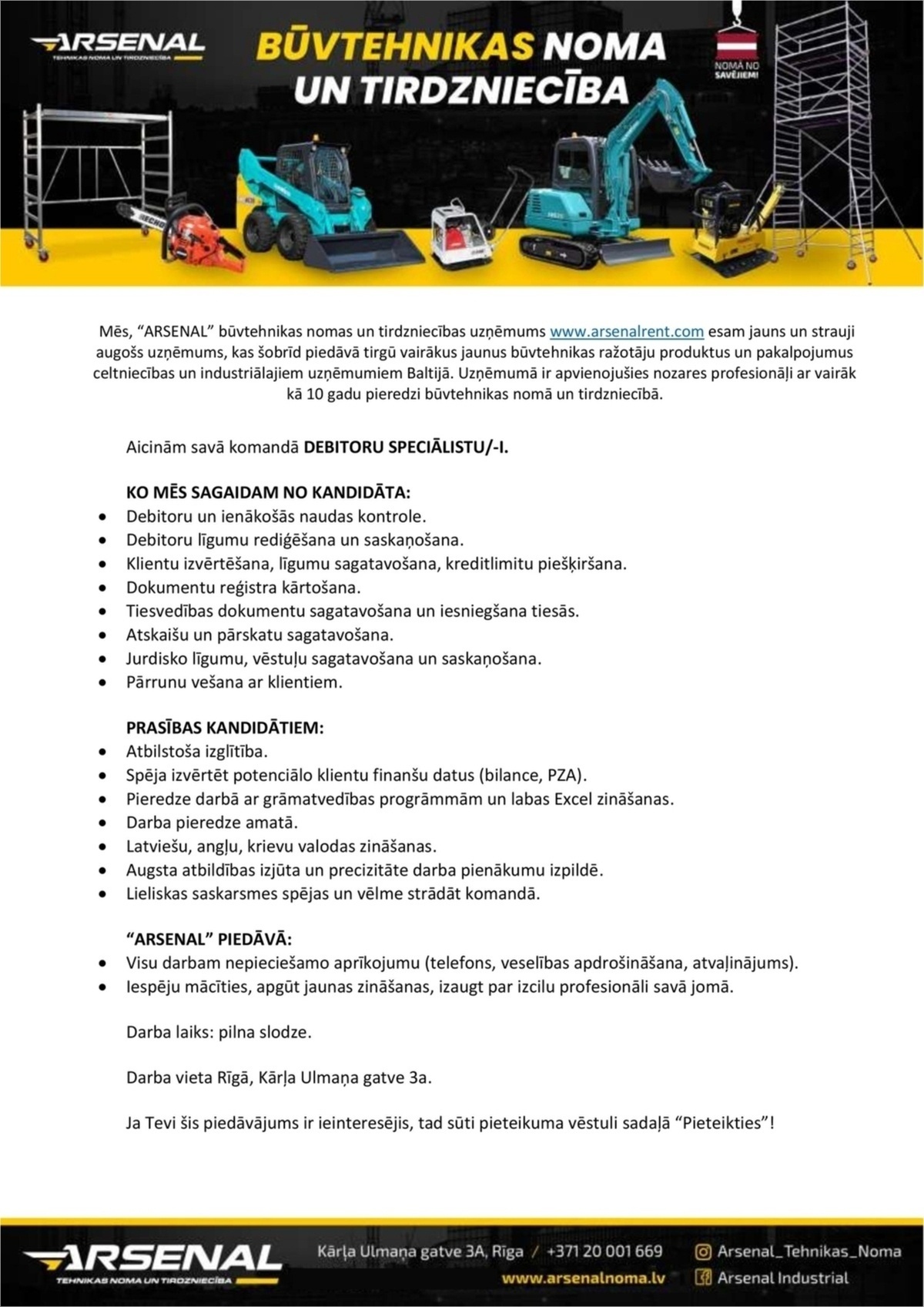 Arsenal Industrial, SIA Debitoru speciālists/-e