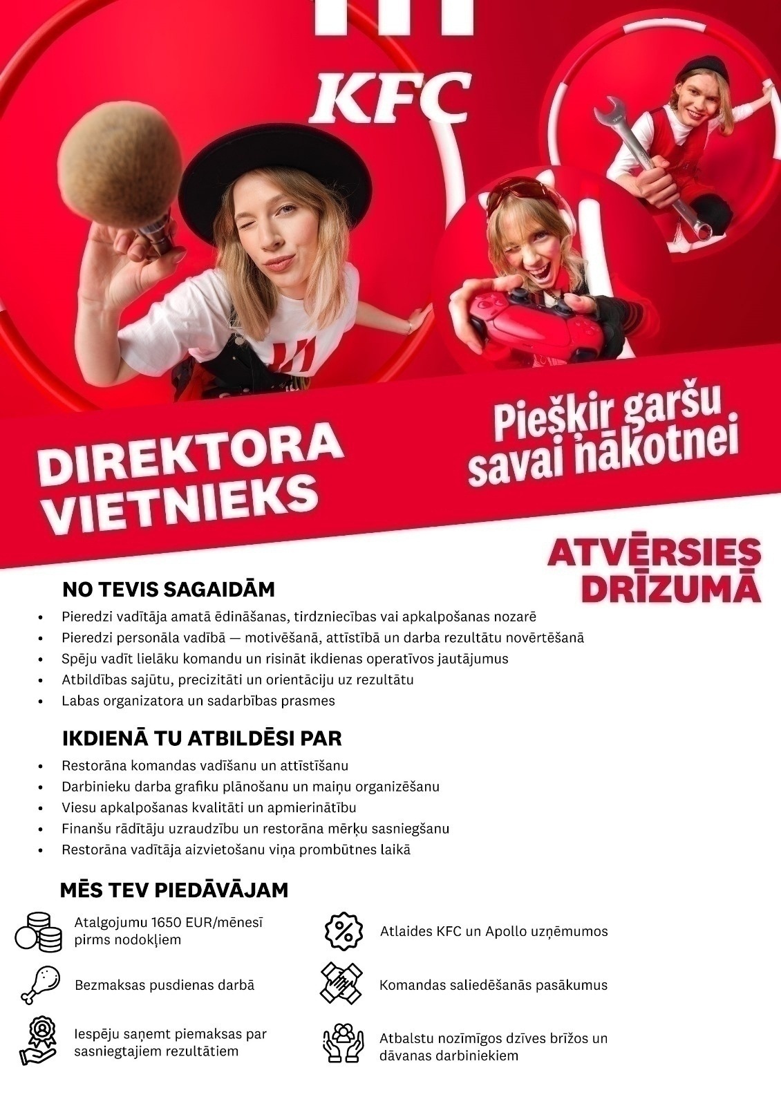 KFC "KFC" restorāna direktora vietnieks/-ce (dažādās lokācijās)