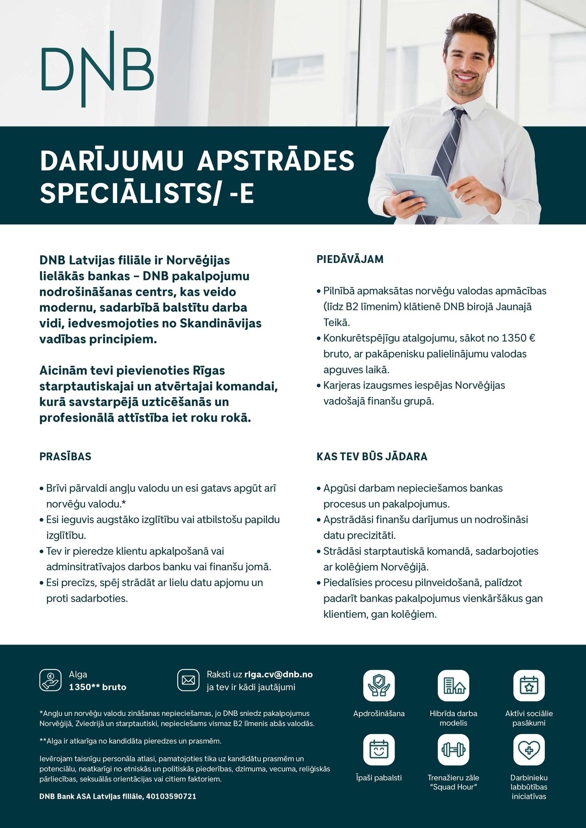 SAS "Manpower Lit" filiāle "Manpower Lit" Darījumu apstrādes speciālists/-e