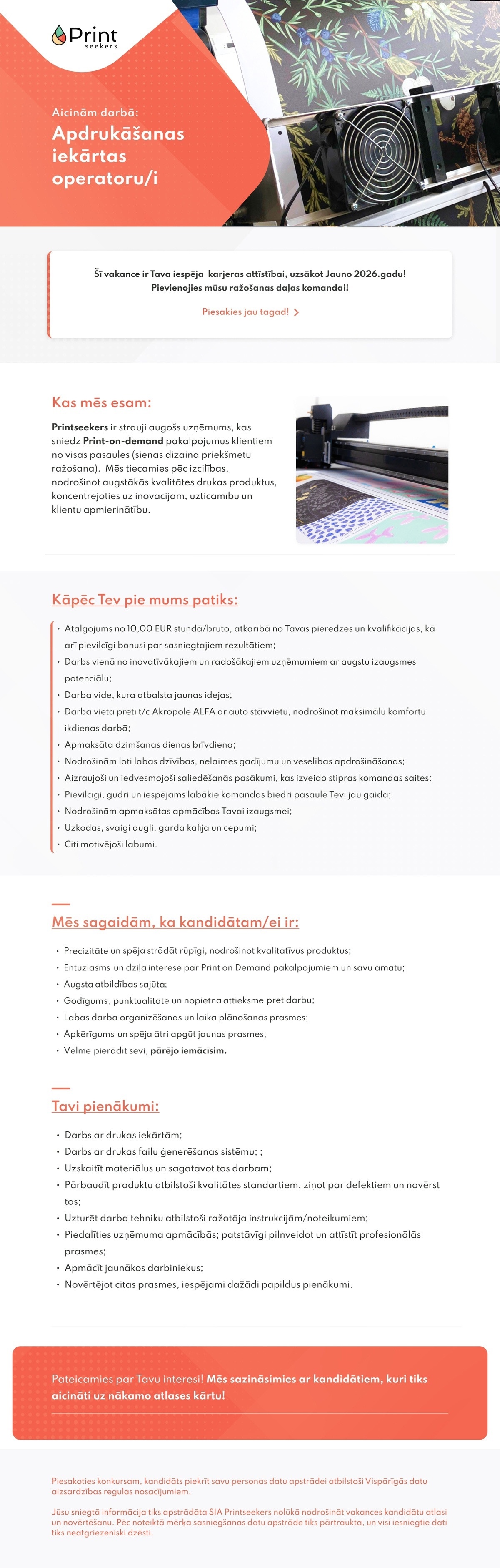 Printseekers, SIA Apdrukāšanas iekārtas operators/-e