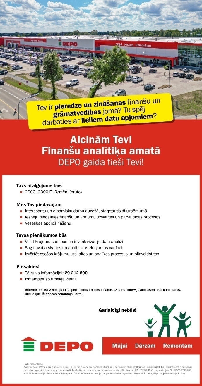 DEPO DIY, SIA Finanšu analītiķis/-e