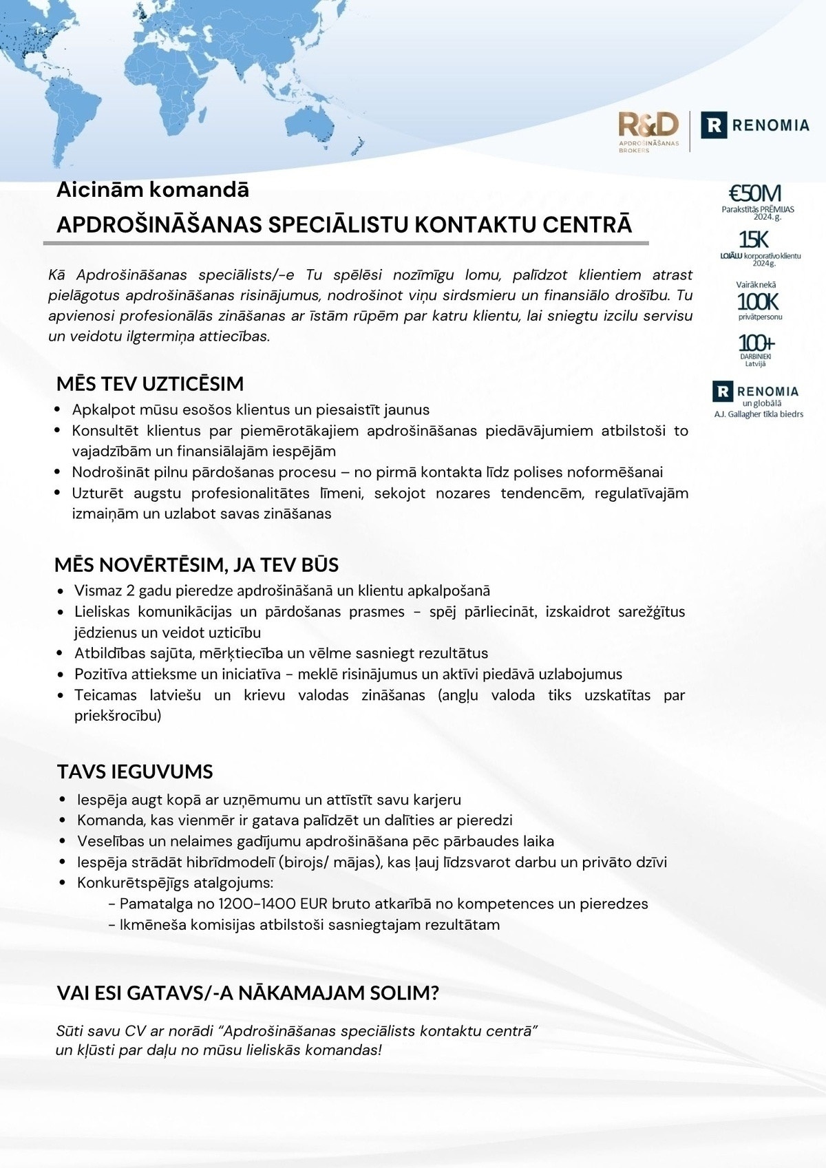 RD AB, SIA Apdrošināšanas speciālists/-e kontaktu centrā