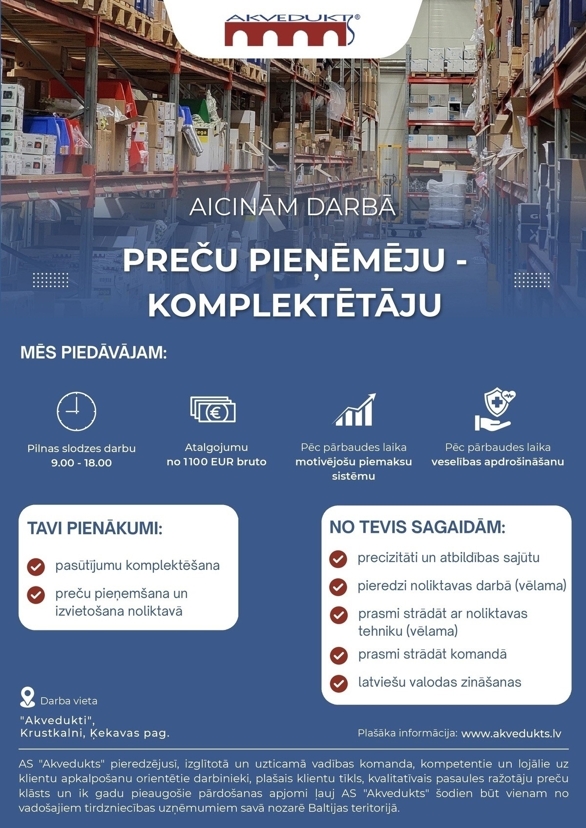 AKVEDUKTS, AS Preču pieņēmējs/-a - komplektētājs/-s