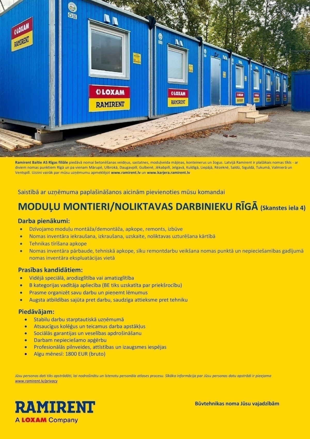 Ramirent Baltic AS Rīgas filiāle, AKF Moduļu montieris/-e / Noliktavas darbinieks/-ce Rīgā