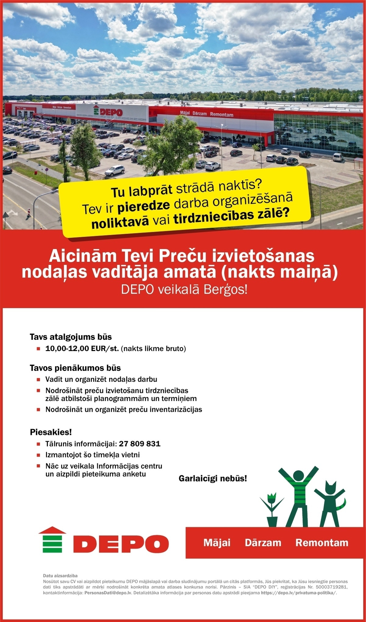 DEPO DIY, SIA Preču izvietošanas nodaļas vadītājs/-a (nakts maiņā) Berģos