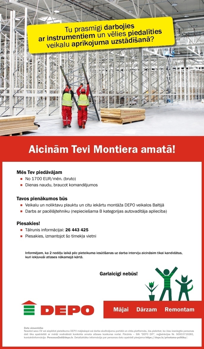 DEPO DIY, SIA Veikalu aprīkojuma montieris/-e