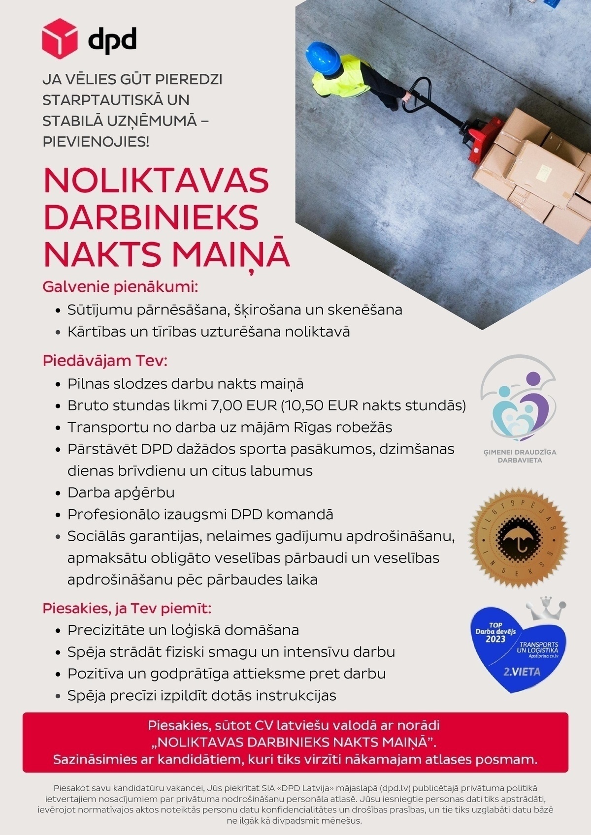 DPD Latvija, SIA Noliktavas darbinieks/-ce nakts maiņā