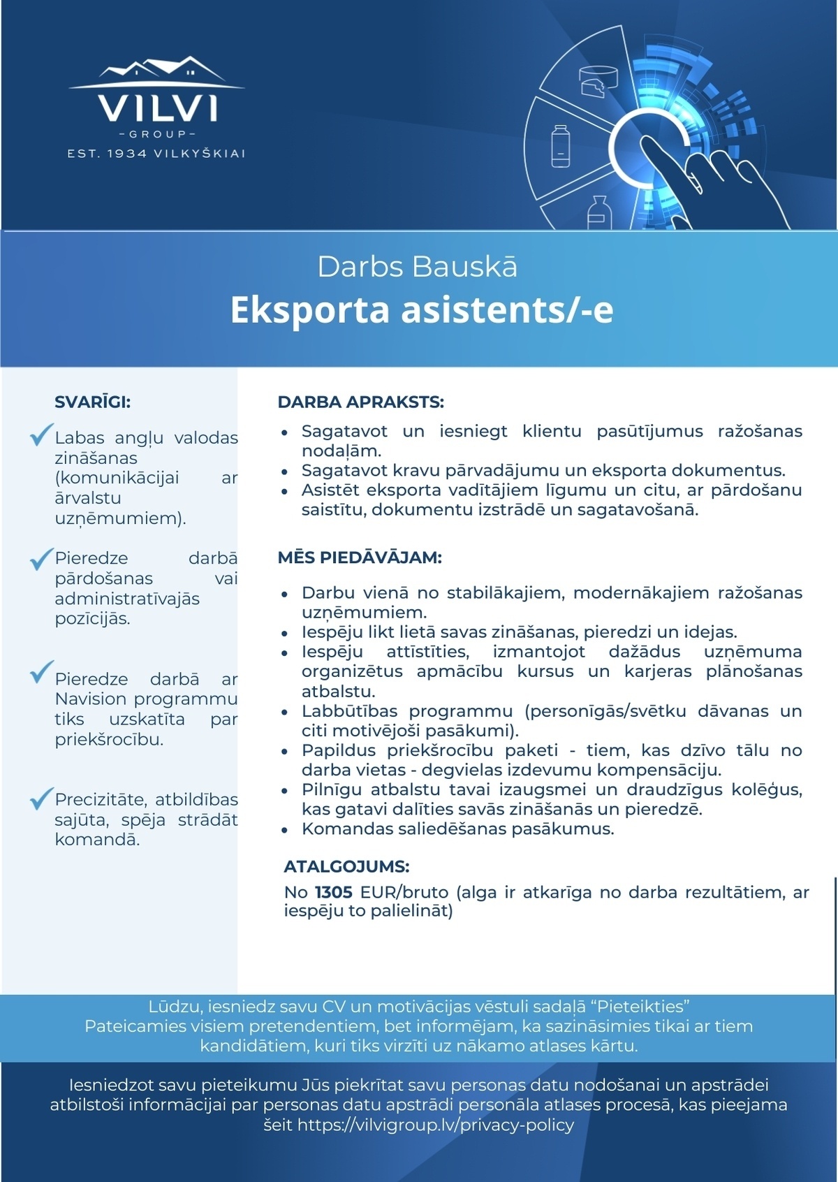 Baltic Dairy Board, SIA Eksporta vadītāja asistents/-e