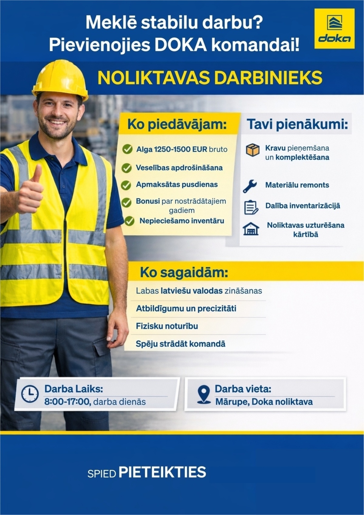 DOKA Latvia, SIA Noliktavas darbinieks/-ce