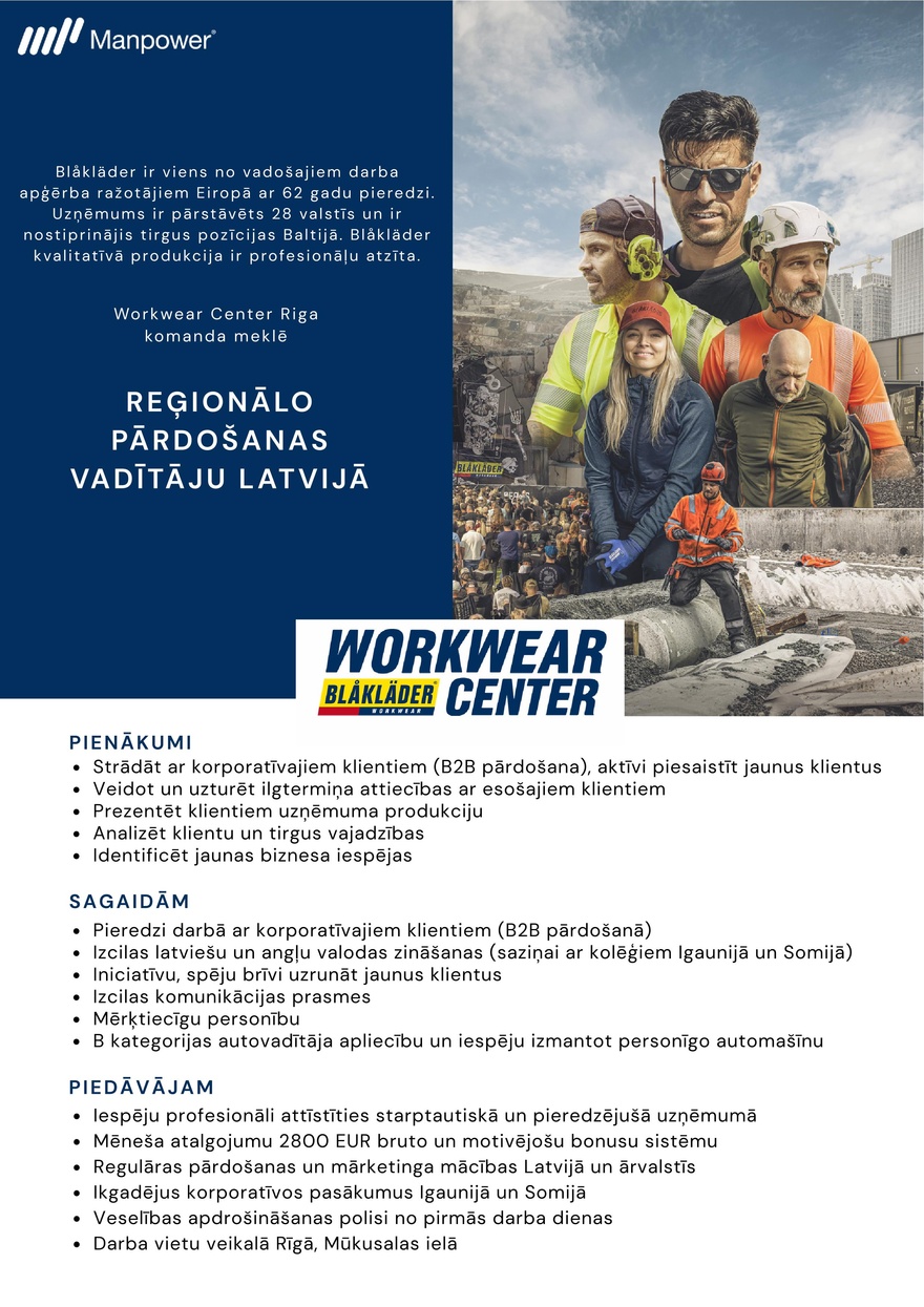 "Manpower Lit" filiāle "Manpower Lit" Reģionālais pārdošanas vadītājs/-a Latvijā