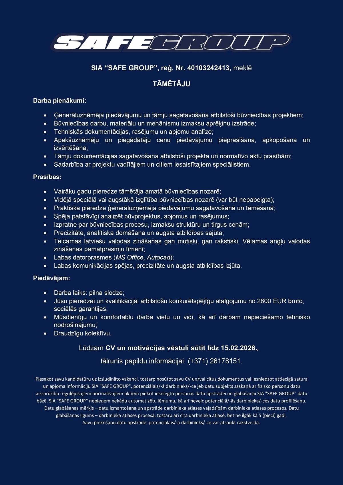 SAFE GROUP, SIA Tāmētājs/-a