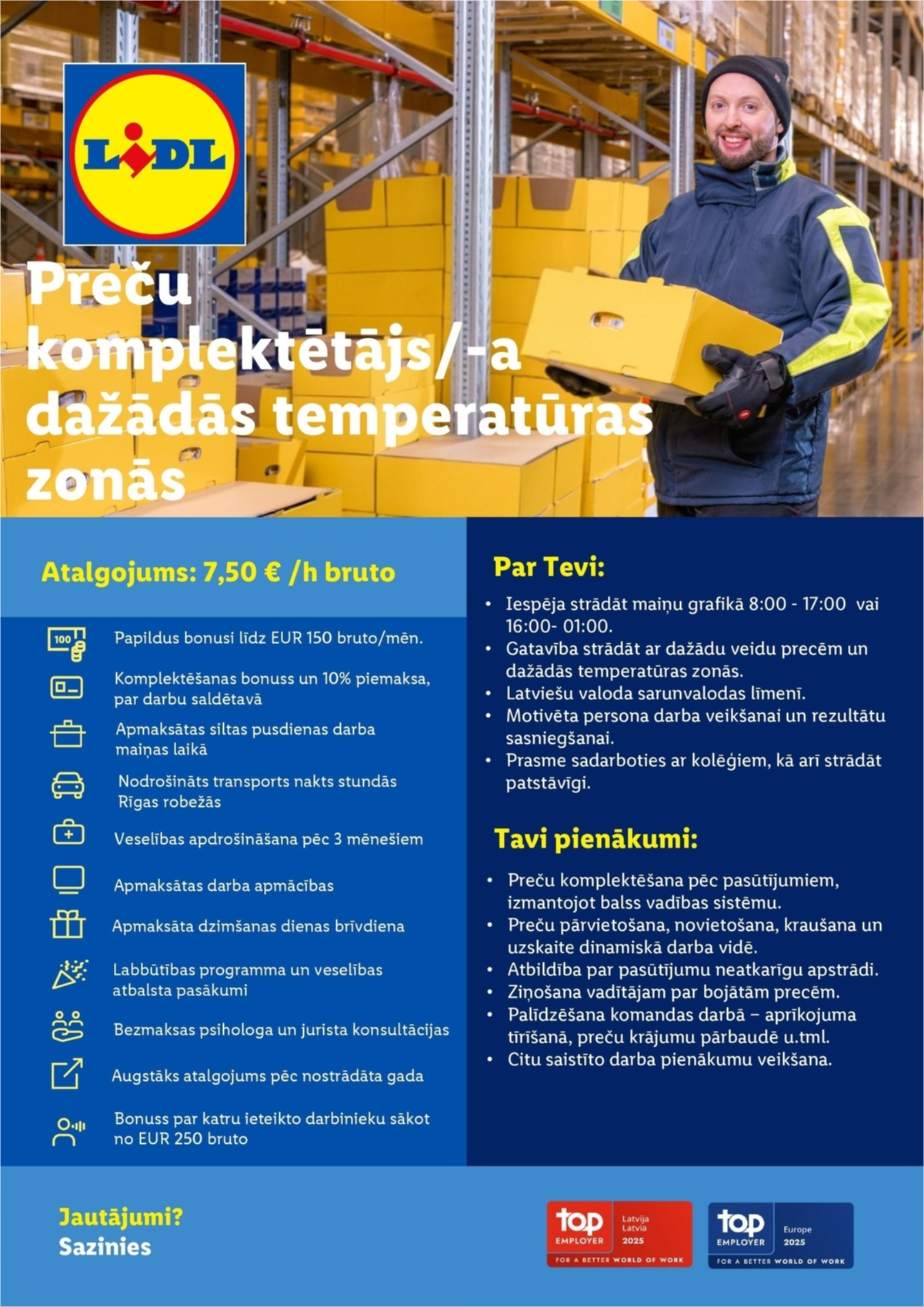 Lidl Latvija, SIA Preču komplektētājs/-a dažādās temperatūras zonās